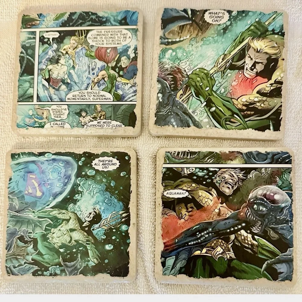 DC Comics Aquaman Justice League Tile Coasters Set of 4 Handmade